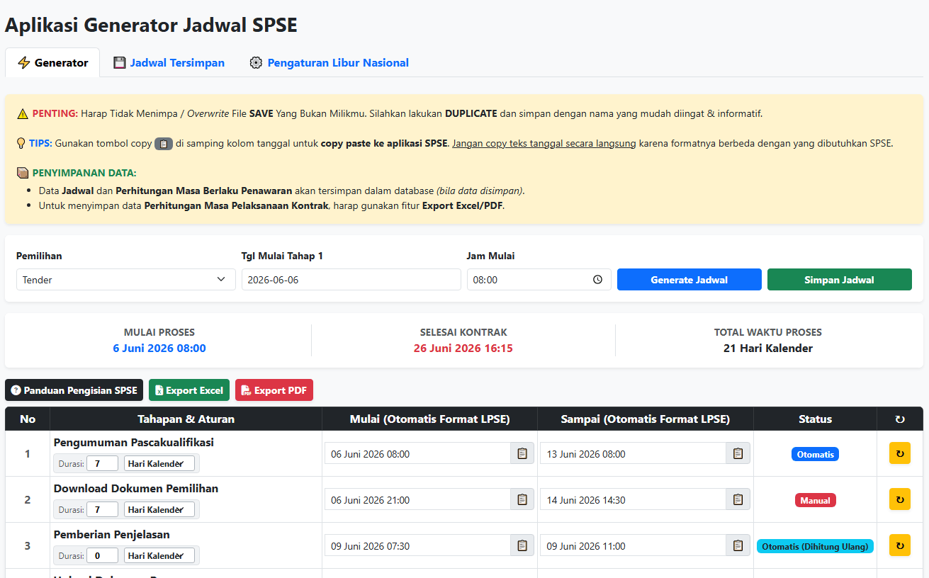 Generator Jadwal SPSE v2.0 - Resmi Rilis!