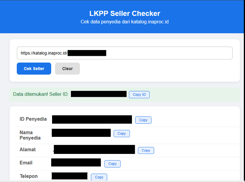LKPP Katalog Seller Checker - Tools Pengecekan Data Penyedia Katalog Elektronik